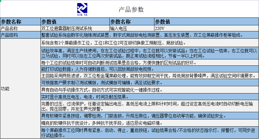 双工位避雷器耐压测试系统 参数图 1