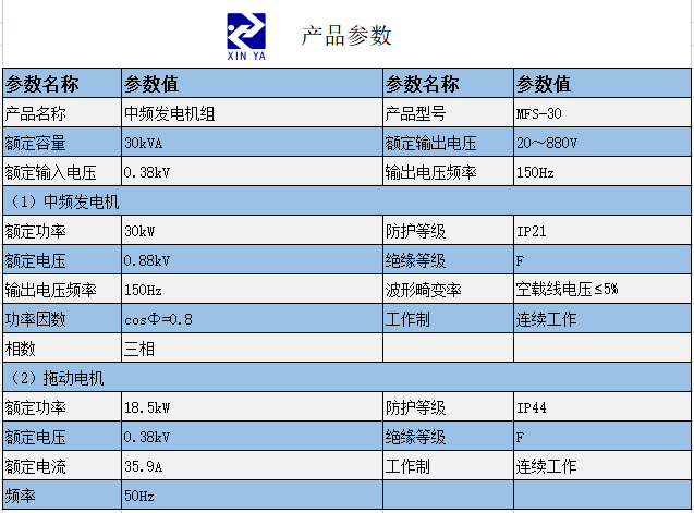 MFS-30中频发电机组 参数图 1